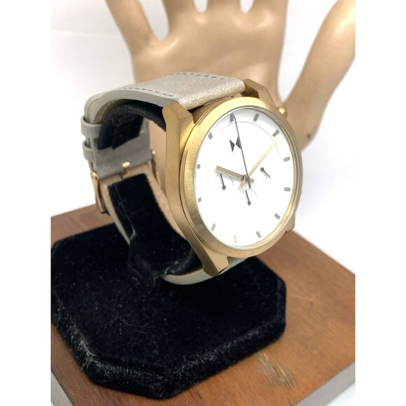 MVMT Men's Watch Quartz Chronograph White Dial Bronze Gray Leather Band 44mm - Picture 14 of 14